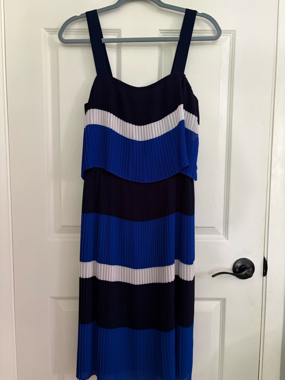 Michael Kors Blue, Navy & White Pleated Midi Dress - Size 6